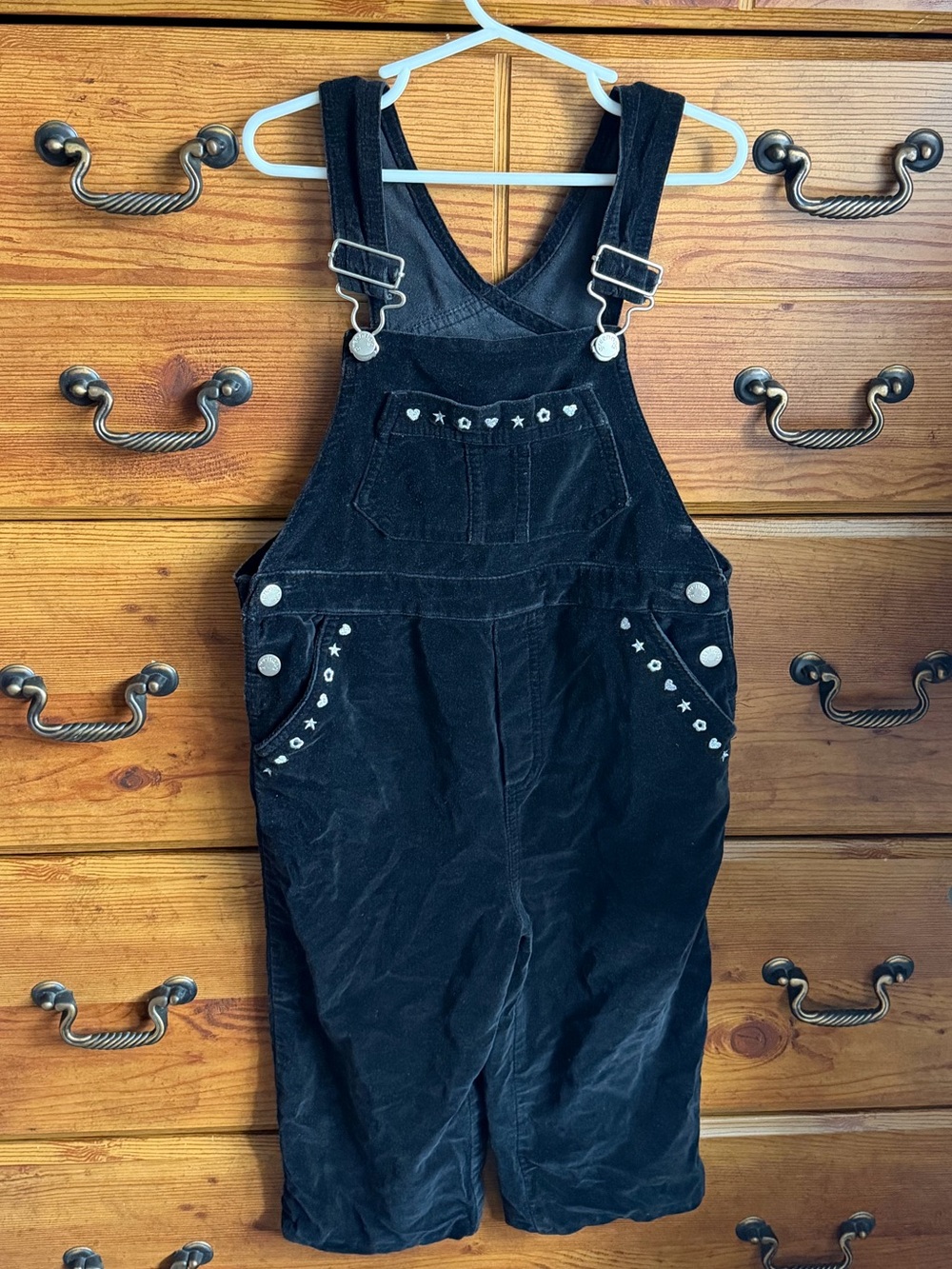 Vintage Green Dog velvet overalls with heart and star embroidery size 6x